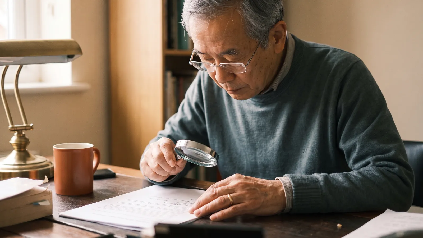 A man compares a hospital bill against an itemized statement at his desk.