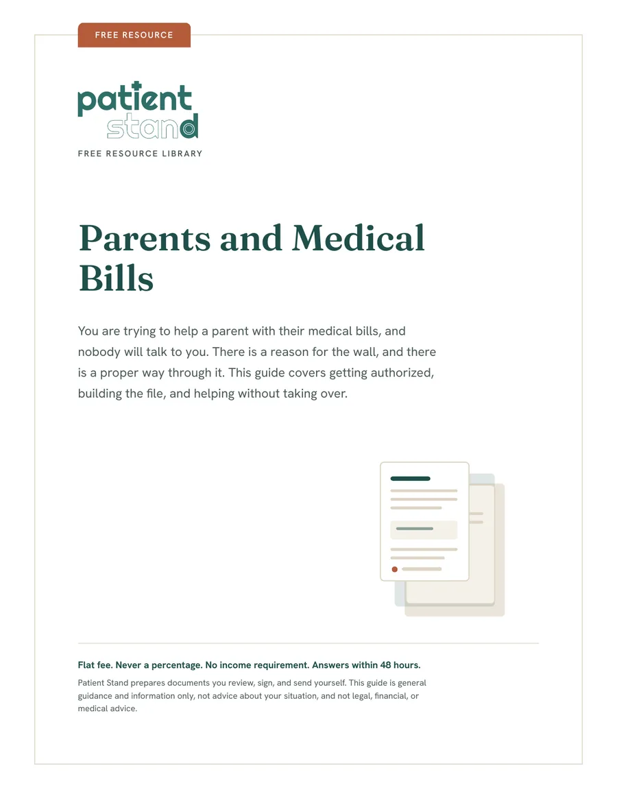 Cover of the Parents and Medical Bills guide.
